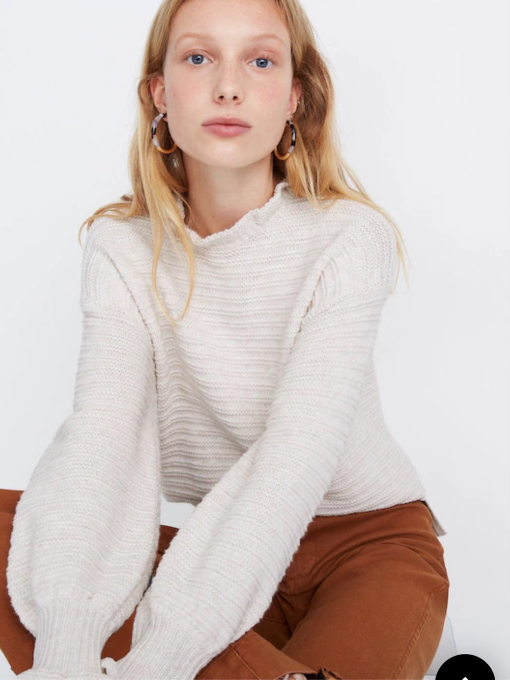 Madewell Ruffle-Neck Pullover Sweater in Cotton-Merino Yarn